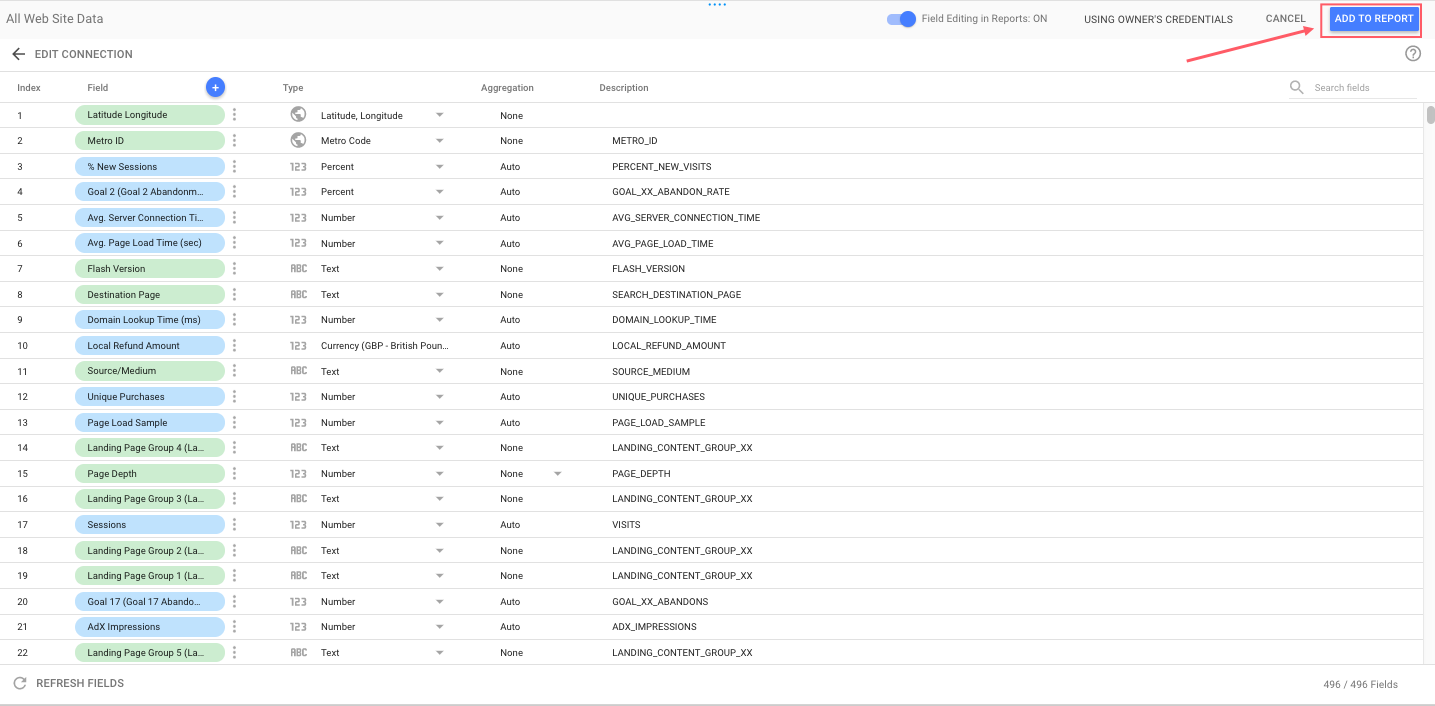 Add New Data Base do Google Data Studio