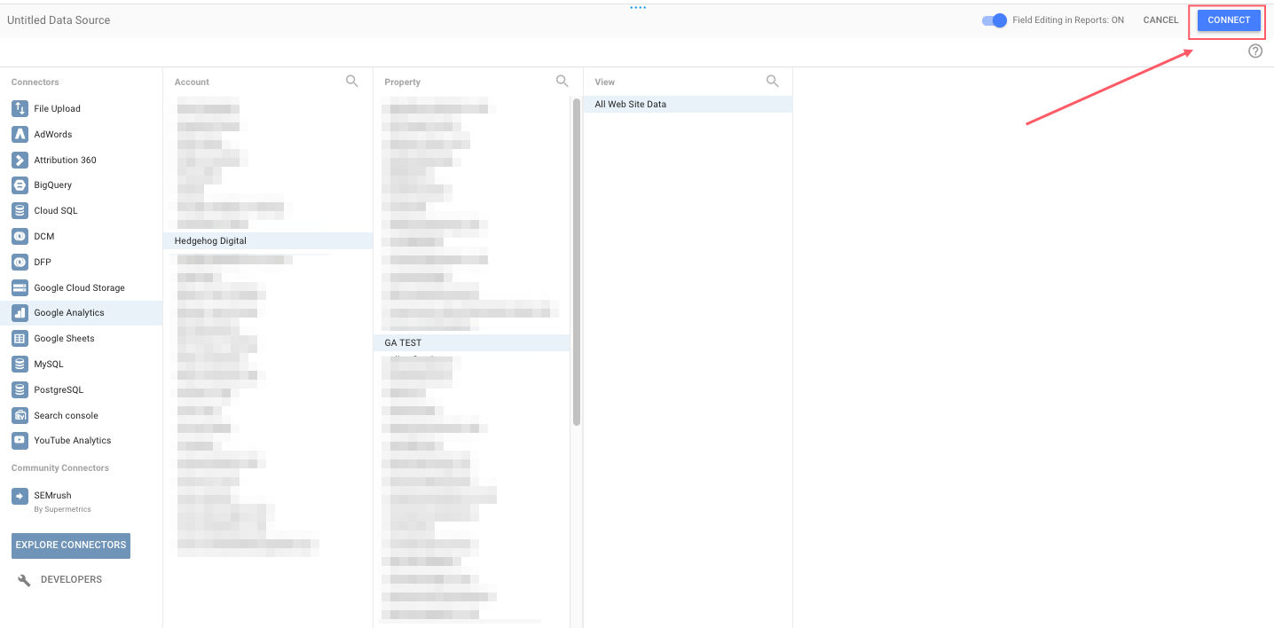 Creating new data base on Google Data Studio