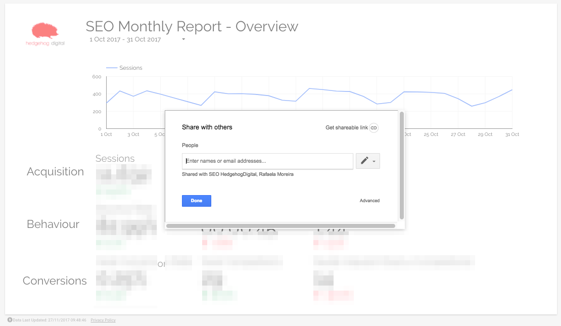 Share Report Dialogue Box