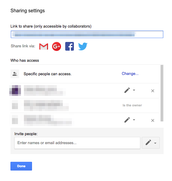 Google Data Studio Sharing options