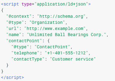 example of a snippet of code using JSON-LD to structure data