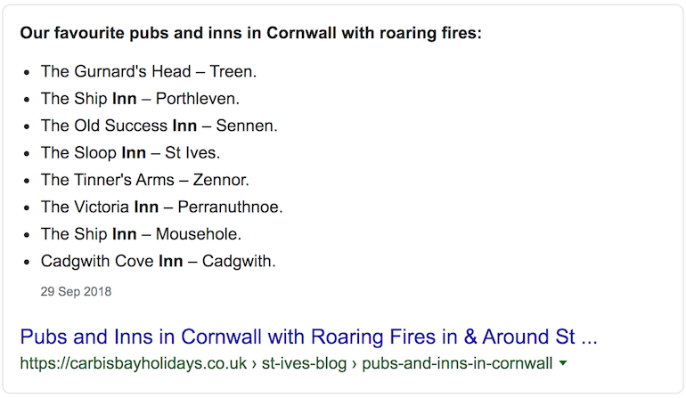 featured snippets - inns with roaring fires (1)